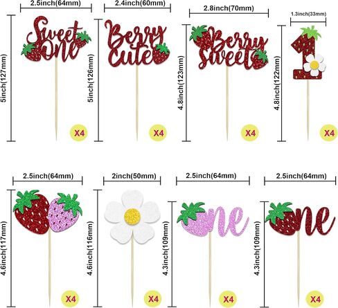 33 PCS Berry First Birthday Cake Topper and Sweet One Strawberry Cupcake Toppers Glitter Strawberry Birthday Party Decorations for Baby Shower Kids 1st Birthday Strawberry Cake Decorations Supplies in Saudi Arabia