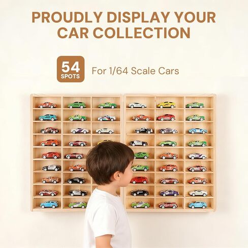 Hotwheels Wooden Display Case,54 Space,for Hotwheels Storage Display Shelf,for 1/64 Scale Toy Cars,Wall Mount ,Model car Display Organizer,Collapsible Toy Car Storage(Only case) in Saudi Arabia