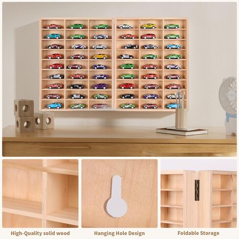 Hotwheels Wooden Display Case,54 Space,for Hotwheels Storage Display Shelf,for 1/64 Scale Toy Cars,Wall Mount ,Model car Display Organizer,Collapsible Toy Car Storage(Only case) in Saudi Arabia