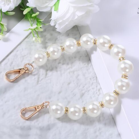 سلسلة محفظة اللؤلؤ، 35.56 سم حقيبة اللؤلؤ الساحرة، مقبض المحفظة، حزام سلسلة ساحرة، سلاسل بديلة للحقيبة مع مشبك ذهبي، لتزيين إكسسوارات حقيبة اليد النسائية، أبيض in Saudi Arabia