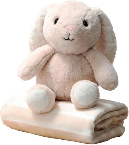 The Peanutshell Gift Set Adorable Fluffy Stuffed Animal Bunny Rabbit & Pink Baby Blanket for Girls, Cute Plushies, Plush Toy Stuff, Newborn Toddler, Kids, Birthday, Christmas, Age 0+ in Saudi Arabia