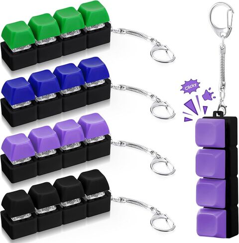 4 Pcs Keyboard Adult Fidget Toy Clicker Toy 4-in-1 Keyboard Fidget Keychain Cube Mechanical Key Button Clicker Stress Relief Gift for Office School Home to Pass The Time(Transparent Color) in Saudi Arabia