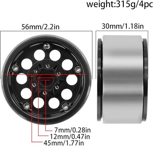 REDSPIDER 1.9 Beadlock Wheels（4pcs） Aluminum alloy 1.9 Wheels 12mm Hex for 1/10 RC Crawler SCX10 Pro TRX4 TRX6 VS4-10 Gen8 1.9 Crawler Tire (Black) in Saudi Arabia