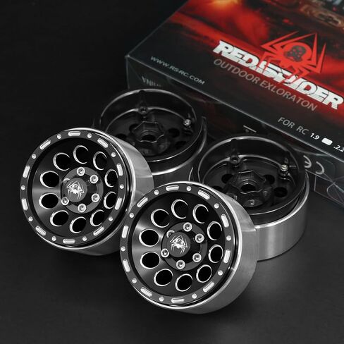 REDSPIDER 1.9 Beadlock Wheels（4pcs） Aluminum alloy 1.9 Wheels 12mm Hex for 1/10 RC Crawler SCX10 Pro TRX4 TRX6 VS4-10 Gen8 1.9 Crawler Tire (Black) in Saudi Arabia