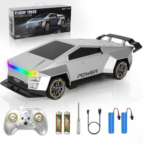 Remote Control Car/RC Truck – 2.4 GHz All-Terrain Cyber Vehicles with One-Touch Demo and Three Adjustable LED Light Effects, Off-Road Pick-Up Hobby Monster Truck Toys Gifts for Boys Aged 3+ (Silver) in Saudi Arabia
