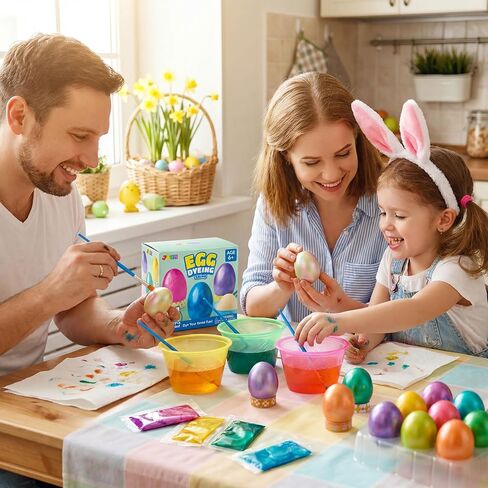 JOYIN 34 قطعة من صبغات بيض عيد الفصح اللامعة لتزيين صبغات البيض DIY عدة صبغات سائلة متعددة الألوان مع فرش، مجموعة تلوين البيض DIY لأنشطة عيد الفصح للأطفال، والحفلات ذات الطابع الخاص، ومتعة الصيد. in Saudi Arabia