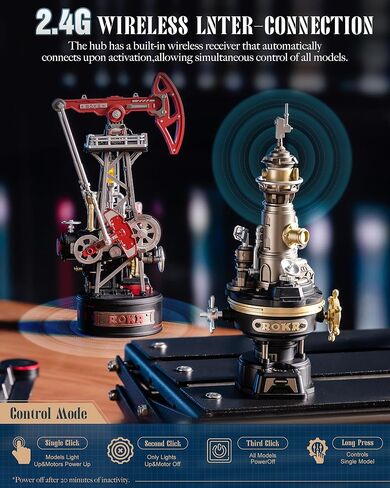 أحجية ميكانيكية ثلاثية الأبعاد منارة ROKR Navi Lighthouse، مجموعة بناء مضاءة ذاتية الصنع للبالغين، مجموعات بناء معدنية، ديكور مكتب وهدايا عيد الميلاد، قابلة للتوصيل بسلسلة Mechmix in Kuwait