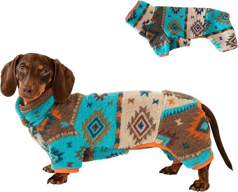 Dog Pajamas for Dachshund,Boho Flannel 4-Leg Warm Winter Jumpsuit, Soft Fleece Dog Onesie for Small and Medium Dogs, Cozy Full Body Outfit for Wiener Dog (Blue, S(7-12lbs)) in Kuwait