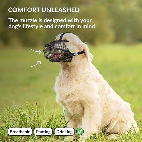 CollarDirect Dog Muzzle, Soft Mesh, Allows Breathing, Panting & Drinking, Protects from Biting, Scavenging & Wound Licking, Black, L: Snout 10' - 12' in Kuwait