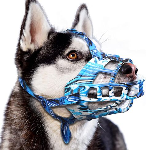 Basket Dog Muzzle for Prevent Biting – Breathable & Adjustable Muzzles for Large, Medium & Small Dogs Allows Panting, Drinking & Treats Perfect for Grooming, Training & Reactive Dog, Blue, Size 4 in Saudi Arabia