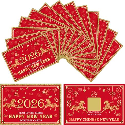 MIAHART 30Pcs 2026 Chinese New Year Fortune Cards for Year of The Horse 2026 New Year Scratch Off Lucky Card Greeting Cards for Spring Festival Lunar 6 Party Decorations in Saudi Arabia