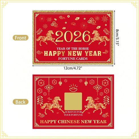 MIAHART 30Pcs 2026 Chinese New Year Fortune Cards for Year of The Horse 2026 New Year Scratch Off Lucky Card Greeting Cards for Spring Festival Lunar 6 Party Decorations in Saudi Arabia