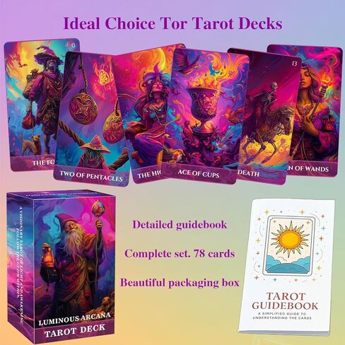 Han Yu Bowen Luminous Arcana Tarot Deck, 78 Tarot Cards with Guidebook, Psychedelic Tarot, Modern Mystic Design for Beginners, Professional Readers, Intuition, Divination, and Spiritual Growth Tool in Saudi Arabia