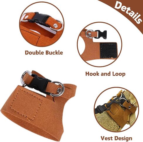 Soft Leath Harness and Leash Set for Bearded Dragon S M L 3 Size Adjustable Lizard Harness Vest Traction Rope Training Walking for Small Animal Reptile Squirrel Rat (Brown) in Kuwait