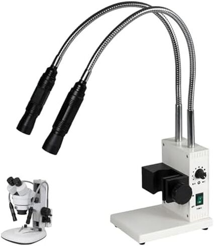 Fiber Optic Microscope Illuminators, Dual Gooseneck LED Lights Source, Angle & Brightness Adjustable, Colour Temperature 6000K, for Stereo Zoom Microscopio in Kuwait
