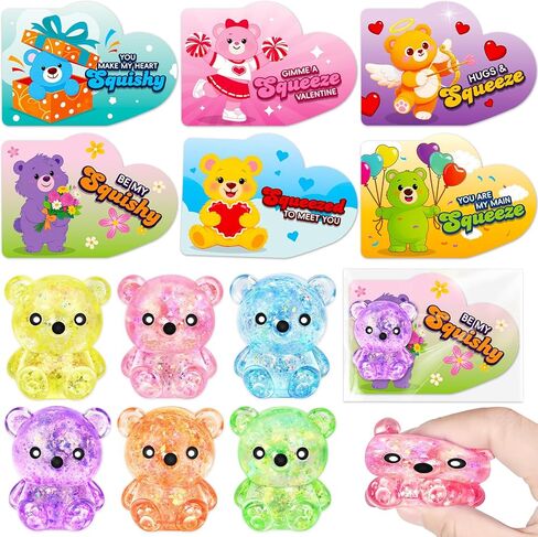 24 Pack Valentine's Day Cards for Kids with Bear Squeeze Toy, Valentines Gifts for Kids Classroom School Exchange Prizes, Valentine's Party Favors for Boys & Girls in Saudi Arabia