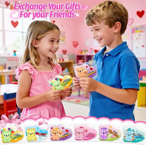 24 Pack Valentine's Day Cards for Kids with Bear Squeeze Toy, Valentines Gifts for Kids Classroom School Exchange Prizes, Valentine's Party Favors for Boys & Girls in Saudi Arabia