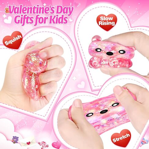 24 Pack Valentine's Day Cards for Kids with Bear Squeeze Toy, Valentines Gifts for Kids Classroom School Exchange Prizes, Valentine's Party Favors for Boys & Girls in Saudi Arabia