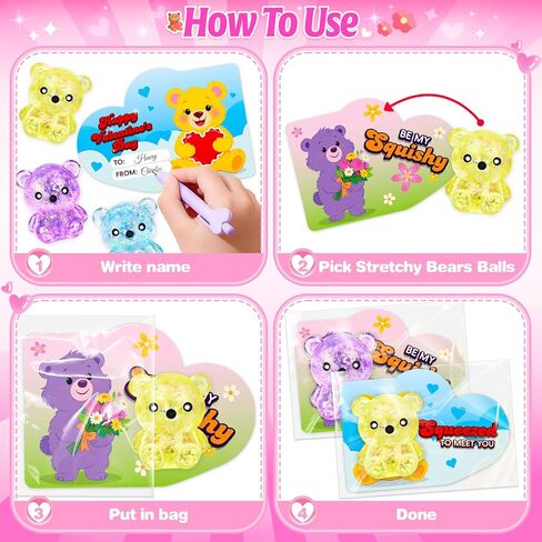 24 Pack Valentine's Day Cards for Kids with Bear Squeeze Toy, Valentines Gifts for Kids Classroom School Exchange Prizes, Valentine's Party Favors for Boys & Girls in Saudi Arabia