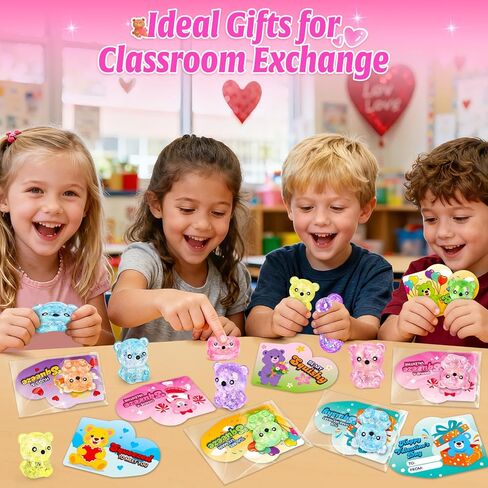 24 Pack Valentine's Day Cards for Kids with Bear Squeeze Toy, Valentines Gifts for Kids Classroom School Exchange Prizes, Valentine's Party Favors for Boys & Girls in Saudi Arabia