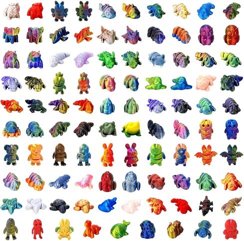 50 Pcs Shimmery Random 3D Printed Mini Animals,3D Printed Flexible Articulated Animals for Party Favors,Kids Student School Classroom Gifts, Carnival Prizes in Saudi Arabia