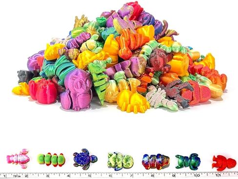 50 Pcs Shimmery Random 3D Printed Mini Animals,3D Printed Flexible Articulated Animals for Party Favors,Kids Student School Classroom Gifts, Carnival Prizes in Saudi Arabia
