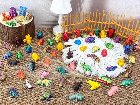 50 Pcs Shimmery Random 3D Printed Mini Animals,3D Printed Flexible Articulated Animals for Party Favors,Kids Student School Classroom Gifts, Carnival Prizes in Saudi Arabia