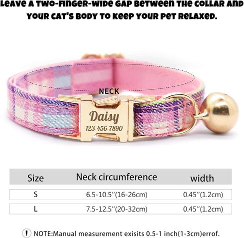 Personalized Plaid Cat Collar with Bell - Custom Polyester Kitten Collar with Engraved Name & Phone Number (Pattern 03, S (6.5-10.5 Inches)) in Saudi Arabia