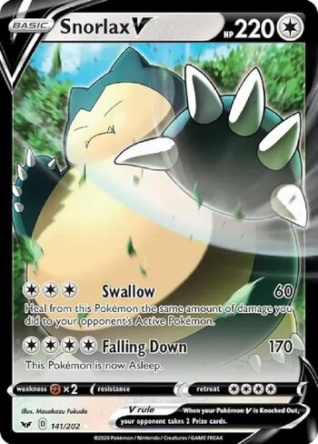 P - Snorlax V Ultra Rare 141/202 مجموعة قاعدة السيف والدرع in Kuwait