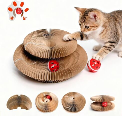 1 PCS Cat Toy Scratch Board,Accordion with Ball,Foldable Design,Boosts Claw Health,cat scratching board toy equipped with balls and bells,a cat toy designed specifically for indoor cats. (1 Psc) in Saudi Arabia