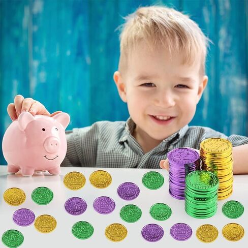 Mardi Gras Gold Coins, Plastic Coins Good Luck Coins Party Favor Coins Plastic Table Sprinkles for Mardi Gras Table Decorations Party Accessory Supplies in Saudi Arabia