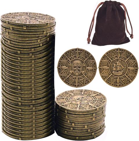 Large Metal Pirate Coins Gold Treasure Coin Set, Metal Replica Spanish Doubloons for Board Games, Tokens,Realistic Money Imitation for Treasure Chest - Size 1.18" (Pirate Copper 50 PCS) in Saudi Arabia
