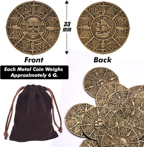 Large Metal Pirate Coins Gold Treasure Coin Set, Metal Replica Spanish Doubloons for Board Games, Tokens,Realistic Money Imitation for Treasure Chest - Size 1.18" (Pirate Copper 50 PCS) in Saudi Arabia