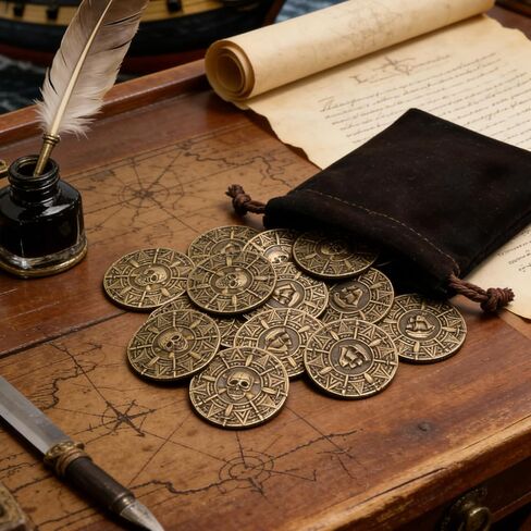 Large Metal Pirate Coins Gold Treasure Coin Set, Metal Replica Spanish Doubloons for Board Games, Tokens,Realistic Money Imitation for Treasure Chest - Size 1.18" (Pirate Copper 50 PCS) in Saudi Arabia