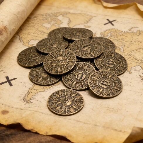 Large Metal Pirate Coins Gold Treasure Coin Set, Metal Replica Spanish Doubloons for Board Games, Tokens,Realistic Money Imitation for Treasure Chest - Size 1.18" (Pirate Copper 50 PCS) in Saudi Arabia