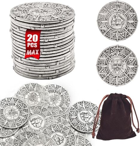 Large Metal Pirate Coins Gold Treasure Coin Set, Metal Replica Spanish Doubloons for Board Games, Tokens,Realistic Money Imitation for Treasure Chest - Size 1.18" (Pirate Copper 50 PCS) in Saudi Arabia