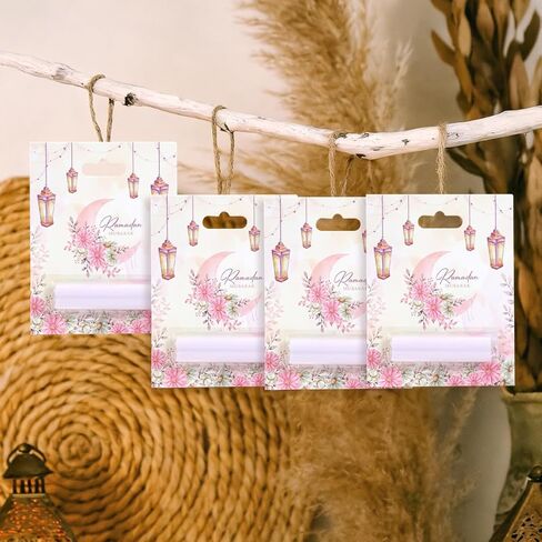 6 Pcs Eid Mubarak Money Holder for Cash, Pink Watercolor Flower Moon Design Ramadan Gift Cards with Plastic Cover and Adhesive, Money Envelopes Ornament for Kid Holiday Muslim Iftar Party in Saudi Arabia