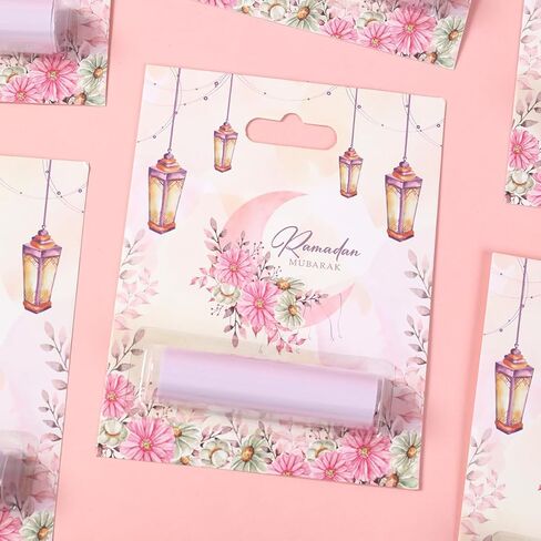 6 Pcs Eid Mubarak Money Holder for Cash, Pink Watercolor Flower Moon Design Ramadan Gift Cards with Plastic Cover and Adhesive, Money Envelopes Ornament for Kid Holiday Muslim Iftar Party in Saudi Arabia