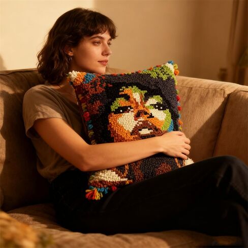 Latch Hook Pillow Kit Beautiful African Wioman with Pre-Printed Pillow Cover DIY Pillowcase Crochet Yarn Hooking Craft Set for Hobby and Home Decor 43x43cm-2 in Saudi Arabia