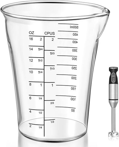 كوب قياس خلاط فيكون 16oz متوافق مع خلاط يدوي Cuisinart Smart Stick CSB-79 CSB79MC، أكواب غمر مرفقة للخلاط الزجاجي، كوب قياس بديل للخلاطات اليدوية in Kuwait