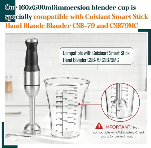 كوب قياس خلاط فيكون 16oz متوافق مع خلاط يدوي Cuisinart Smart Stick CSB-79 CSB79MC، أكواب غمر مرفقة للخلاط الزجاجي، كوب قياس بديل للخلاطات اليدوية in Kuwait