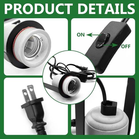 Reptile Light Fixture,Bearded Dragon Heat Lamp Holder Bracket with Thermometer,Pet Heating Light Ceramic Socket,Lamp Fixture for Amphibian,Gecko,Iguana,Lizard,Snake,Turtle (Deep-U) in Saudi Arabia