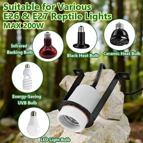 Reptile Light Fixture,Bearded Dragon Heat Lamp Holder Bracket with Thermometer,Pet Heating Light Ceramic Socket,Lamp Fixture for Amphibian,Gecko,Iguana,Lizard,Snake,Turtle (Deep-U) in Saudi Arabia