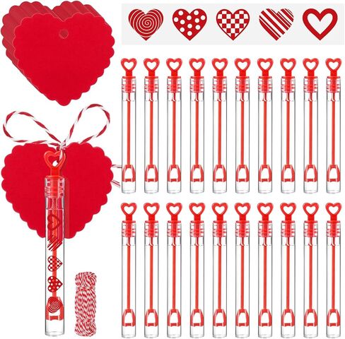 Jenaai 50 حزمة عيد الحب تفضل هدايا عصا الفقاعات الصغيرة على شكل قلب مع ملصقات وعلامات عيد الحب Galentines الأحمر على شكل قلب هدية بالجملة لحفلات الزفاف والذكرى السنوية لحقائب الهدايا الجيدة in Kuwait
