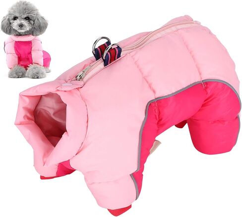 Dog Winter Coat with Back Zipper and D Ring, Windproof Waterproof Warm Pet Jacket, 4 Legs Full Coverage Pink Dog Clothes for Small Medium Dogs in Saudi Arabia