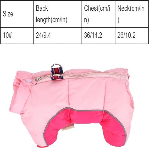 Dog Winter Coat with Back Zipper and D Ring, Windproof Waterproof Warm Pet Jacket, 4 Legs Full Coverage Pink Dog Clothes for Small Medium Dogs in Saudi Arabia