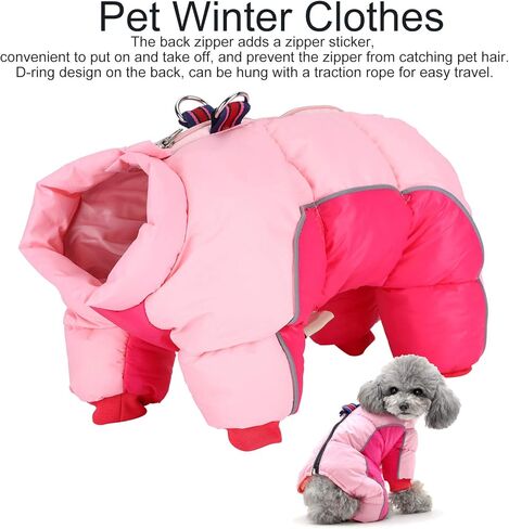Dog Winter Coat with Back Zipper and D Ring, Windproof Waterproof Warm Pet Jacket, 4 Legs Full Coverage Pink Dog Clothes for Small Medium Dogs in Saudi Arabia