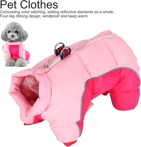 Dog Winter Coat with Back Zipper and D Ring, Windproof Waterproof Warm Pet Jacket, 4 Legs Full Coverage Pink Dog Clothes for Small Medium Dogs in Saudi Arabia