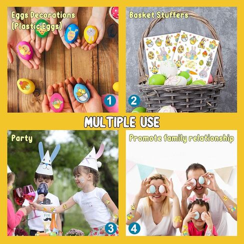 34 Metallic Glitter Styles Easter Temporary Tattoos for Kids, Easter Eggs Decorations Party Supplies Favors, Easter Tattoos Stickers for Boys and Girls (2 Sheets) in Kuwait