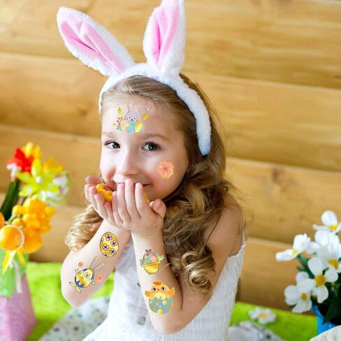 34 Metallic Glitter Styles Easter Temporary Tattoos for Kids, Easter Eggs Decorations Party Supplies Favors, Easter Tattoos Stickers for Boys and Girls (2 Sheets) in Kuwait